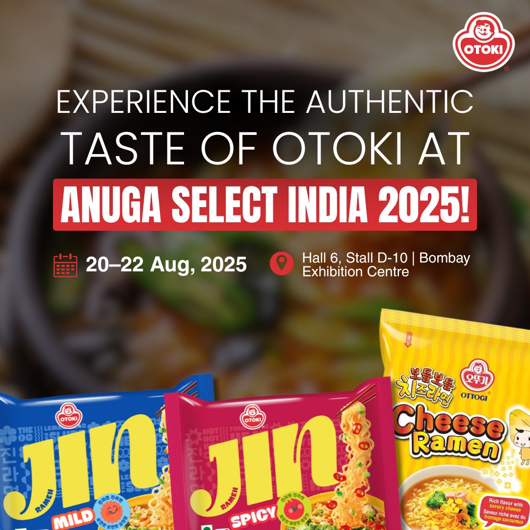 Otoki_India's tweet photo. 🇰🇷 Taste Korea’s comfort food with Otoki
Your favorite ramen & flavors await at Hall 6, Stall D-10, 20–22 August, Bombay Exhibition Centre.
.
Checkout Our Store - https://t.co/n2U8vUGSrj
#Otoki #AnugaSelectIndia #Anuga2025 https://t.co/qBlIouAmjh
