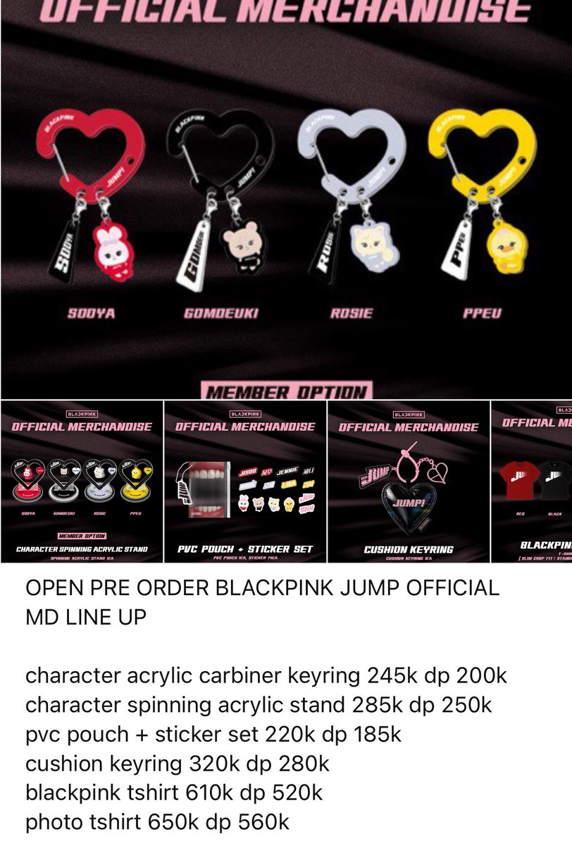 cho0kobob's tweet photo. OPEN PRE ORDER BLACKPINK JUMP OFFICIAL MD LINE UP

✅HARGA EST BERSIH INA
✅CICILAN 
✅GRUP ORDER  LINE
✨dom solo jateng

order by dm!
testi #sharingnysukmaa 

t. wts want to sell open pre order blackpink merchandise jump md line up bp jennie lisa jisoo rosé ina #pasarblackpink #ตลาดนัดblackpink 지수 블랙핑크 포카 양도 케타포