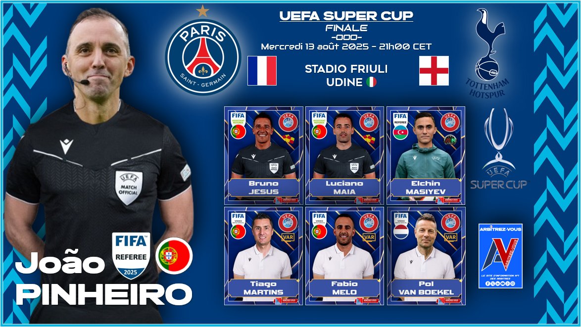 🌍| #UEFA -🏆 #UEFASuperCup #USC  
⚽️| <a href="/PSG_inside/">Paris Saint-Germain</a>  🇫🇷 🆚 <a href="/SpursOfficial/">Tottenham Hotspur</a> 🏴󠁧󠁢󠁥󠁮󠁧󠁿
🗓️| 13/08/2025 - 🕖| 21h00
🏟️| Stadio Friuli - UDINE 🇮🇹
📺| <a href="/canalplus/">CANAL+</a> 

<a href="/UEFAcom_fr/">L'UEFA en français</a> <a href="/FFF/">FFF</a> <a href="/LFPfr/">Ligue de Football Professionnel</a> <a href="/ArbitresSAFE/">SAFE</a> <a href="/selecaoportugal/">Portugal</a> <a href="/affa_official/">AFFA</a> <a href="/KNVB/">KNVB</a> <a href="/deux_zero/">deux-zero.com</a> <a href="/lequipe/">L'Équipe</a> <a href="/le_Parisien_PSG/">Le Parisien | PSG</a> <a href="/sports_ouest/">Ouest-France Sports</a>