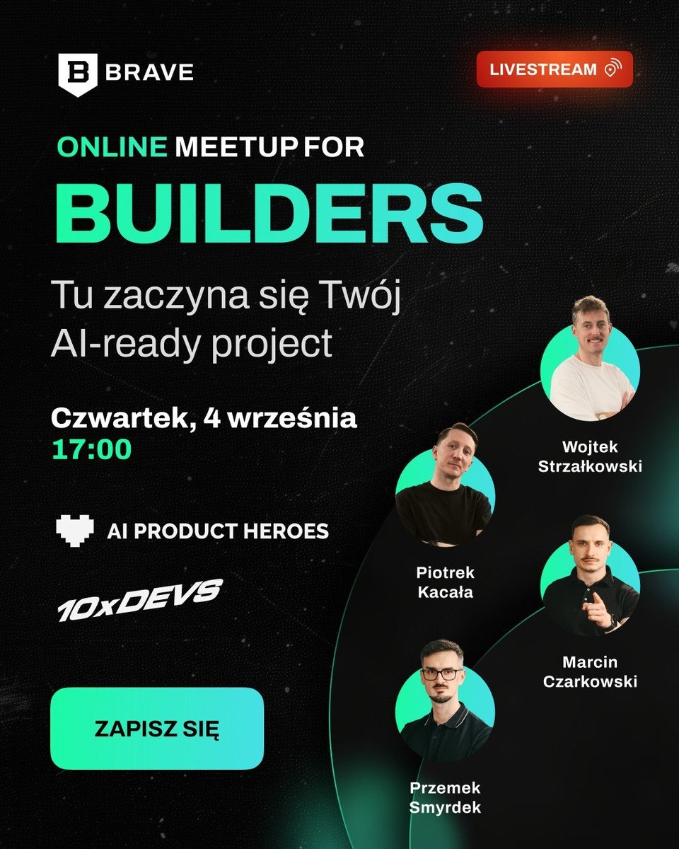 Just_Join_IT's tweet photo. Dołącz do ludzi, którzy budują z AI, a nie tylko o tym mówią! 💪

📅 KIEDY: Czwartek, 4 września 2025, godz. 17:00
💻 GDZIE: Online: https://t.co/WWPsb0SSkL
🎁 BONUS: Ekskluzywna lista narzędzi AI + rabat -10% na kursy Brave

Co Cię czeka?
✅ Zero suchych slajdów - tylko konkretne podejścia i narzędzia
✅ Praktyka od najlepszych - doświadczenia od ludzi budujących realne produkty z AI
✅ Sesja Q&A na żywo - zadawaj pytania i otrzymuj odpowiedzi od praktyków
✅ Materiały wdrożeniowe po webinarze

Prelegenci to prawdziwi eksperci:
🔹 Wojtek Strzałkowski - Head of Product w https://t.co/1QtWnyDppj, wykłada AI w SGH
🔹 Przemek Smyrdek - Co-founder Przeprogramowanych, Lead Engineer
🔹 Piotrek Kacała - CTO z 20-letnim doświadczeniem
🔹 Marcin Czarkowski - Lead w SmartRecruiters, autor Opanuj AI Podcast

Dla każdego developera i produktowca, który chce wdrażać, a nie tylko... wkładać #papierek do szuflady 😉

✅ ZAPISZ SIĘ TERAZ: https://t.co/WWPsb0SSkL

[współpraca] #AI #Programming #ProductDevelopment #Webinar #Builders #TechCareer #artificialintelligence