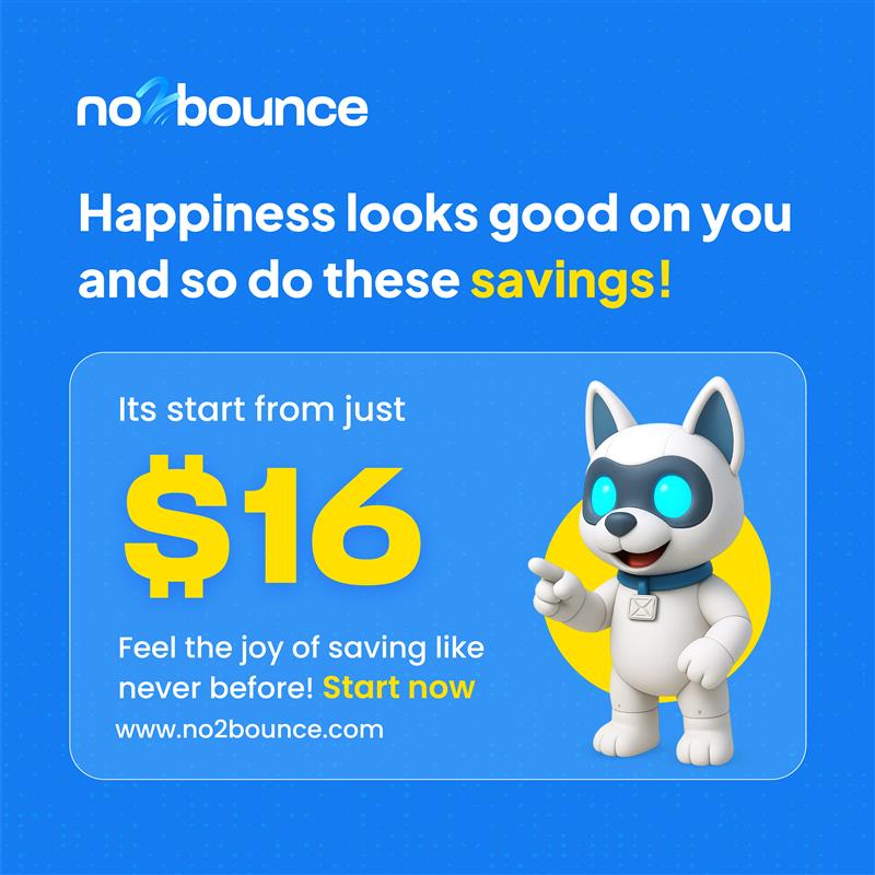 no2bounce's tweet photo. Start with 100 FREE credits and your purchasing starts from 16$.
Be quick - deals like this don’t last!

Start now at https://t.co/C5IwW6E0wW

#EmailMarketing #no2bounce #EmailVerification #MarketingTools #InboxSmart #EmailDeliverability #Marketing #BusinessGrowth #CleanEmailList https://t.co/EwuY0jmVv0