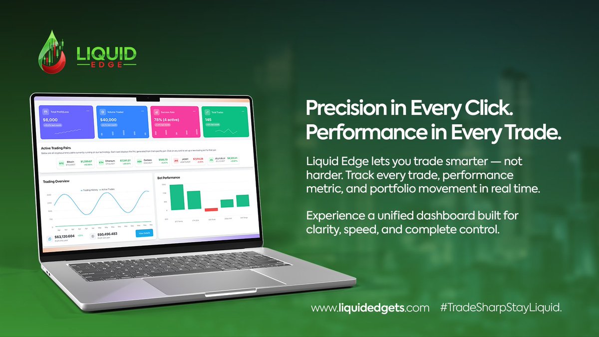 LiquidEdgeNTWRK's tweet photo. 📊 Precision in Every Click. Performance in Every Trade.
With Liquid Edge, every trade is backed by AI, data, and control — all in one powerful dashboard.
🔗 https://t.co/VVTrN87V7u #TradeSharpStayLiquid
#cryptodashboard #web3 #fintech #tradingbots #liquidedge #aitrading #tradesmart