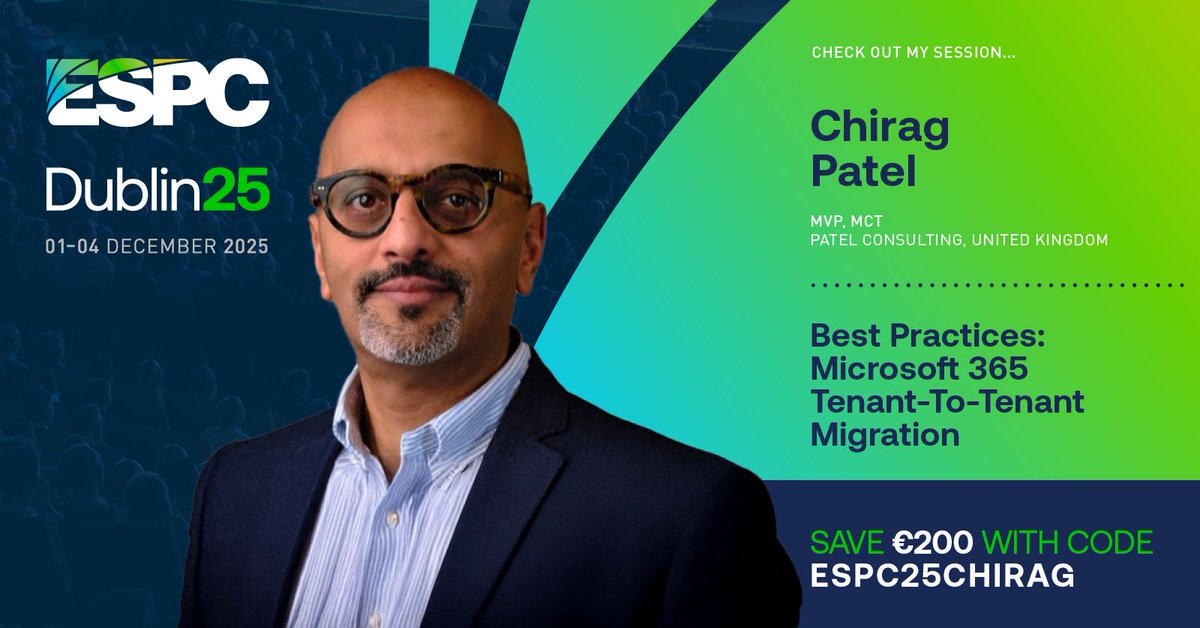 techChirag's tweet photo. ✅Get €200 discount on your #ESPC25 conference ticket! Use code ESPC25CHIRAG
https://t.co/OBLkYs4wCz #mvpbuzz #mctbuzz https://t.co/xhwkLZM64D