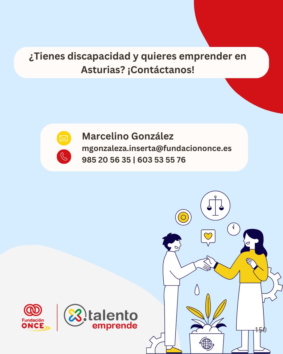 Por Talento (@portalento_) on Twitter photo Si tienes #discapacidad y quieres emprender en #Asturias, nuestro técnico de #PorTalentoEmprende, Marcelino González, están disponibles para ti en el email ✉️ mgonzaleza.inserta@fundaciononce.es y en el teléfono 📞 985 20 56 35 | 603 53 55 76 Si tienes #discapacidad y quieres emprender en #Asturias, nuestro técnico de #PorTalentoEmprende, Marcelino González, están disponibles para ti en el email ✉️ mgonzaleza.inserta@fundaciononce.es y en el teléfono 📞 985 20 56 35 | 603 53 55 76