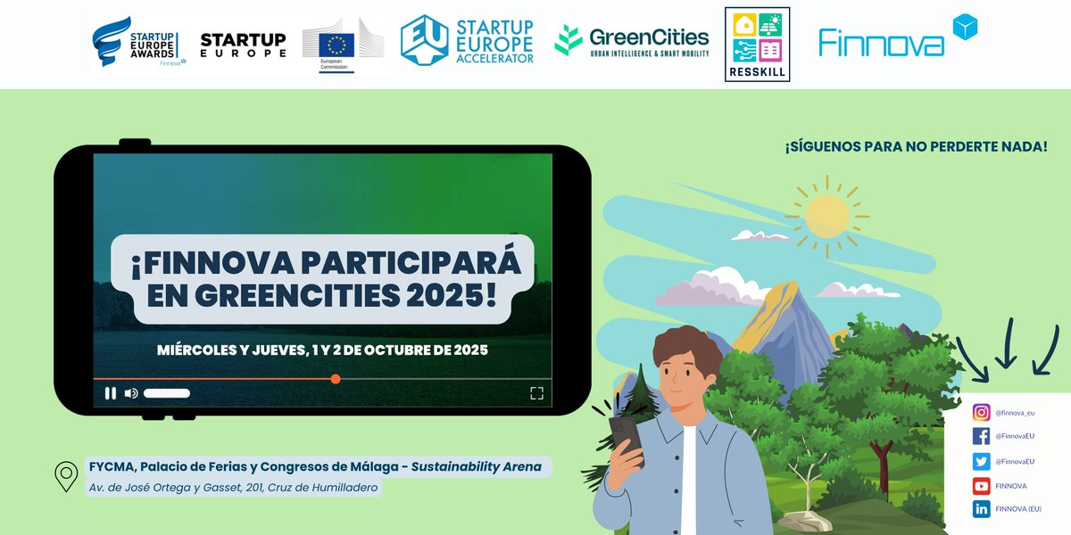 Finnova Foundation (@finnovaeu) on Twitter photo 🌱🚀 ¡@finnovaEU vuelve a <a href="/forogreencities/">Foro Greencities</a> 2025! 🚀🌱
Tras organizar los #StartupEuropeAwards en 2024, volvemos el 1 y 2 de octubre al @ fycma para seguir impulsando #startups e innovación en #movilidad y #ciudadesinteligentes 🌍
¡Nos vemos en Málaga! 💡
#GreencitiesMLG 🌱🚀 ¡@finnovaEU vuelve a <a href="/forogreencities/">Foro Greencities</a> 2025! 🚀🌱
Tras organizar los #StartupEuropeAwards en 2024, volvemos el 1 y 2 de octubre al @ fycma para seguir impulsando #startups e innovación en #movilidad y #ciudadesinteligentes 🌍
¡Nos vemos en Málaga! 💡
#GreencitiesMLG