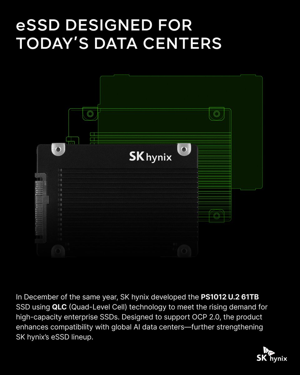 SKhynix's tweet photo. From a single eSSD to a full-stack lineup. @SKhynix’s journey in enterprise SSDs (#eSSD) is just getting started. Discover how we built it—layer by layer!
#SKhynix #enterpriseSSD #Storage #4DNAND https://t.co/baf3JDgkWl