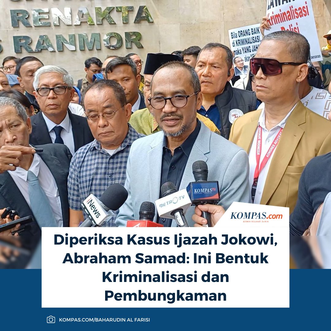 kompascom's tweet photo. Mantan Ketua KPK Abraham Samad menilai, pemanggilannya dalam kasus tudingan ijazah palsu mantan Presiden RI Joko Widodo, merupakan salah satu bentuk kriminalisasi.
Baca di sini: https://t.co/dRpOUbKb0T
/ #AbrahamSamad #Ijazah #Jokowi https://t.co/L9Lp6Ooz2G