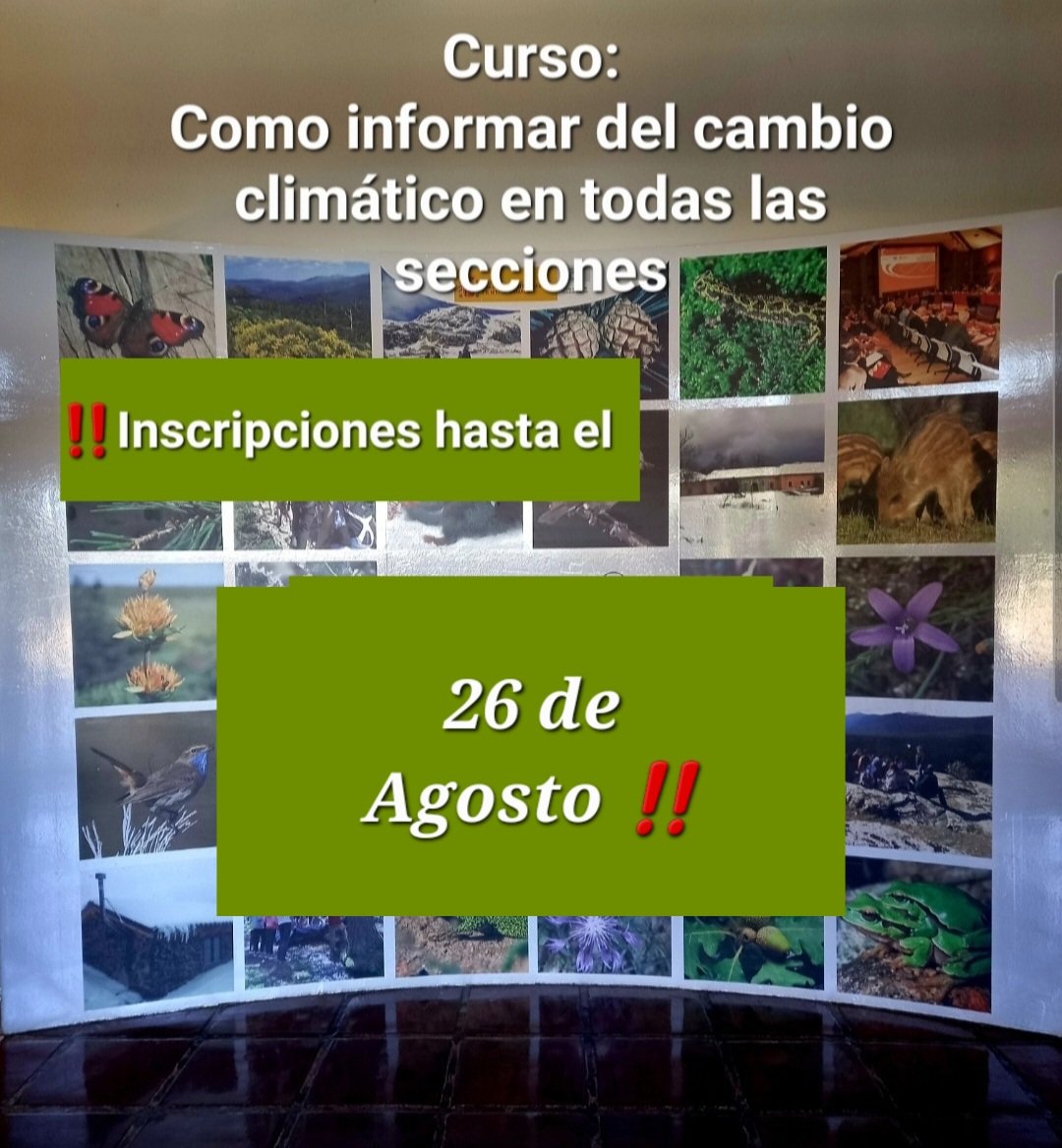 APIA (@apia_es) on Twitter photo Curso "Cómo informar del cambio climático en todas las secciones".
🗓29 y 30 septiembre
🎈CENEAM <a href="/mitecogob/">Transición Ecológica y Reto Demográfico</a>
Inscripciones hasta 26 agosto
miteco.gob.es/es/ceneam/form…
Con
<a href="/monteromonti/">José María Montero S</a> <a href="/CurioNatural/">CuriosidadNatural</a> <a href="/ecienciacom/">Alex Fernández Muerza</a> <a href="/drotorrent/">Dani Rodrigo.</a> <a href="/mariagfuente/">María García Fuente</a> <a href="/EduRobayna/">Eduardo Robaina</a> <a href="/IreneBanosR/">Irene Baños Ruiz</a> <a href="/evaou22/">Eva Rodriguez Nieto</a> Curso "Cómo informar del cambio climático en todas las secciones".
🗓29 y 30 septiembre
🎈CENEAM <a href="/mitecogob/">Transición Ecológica y Reto Demográfico</a>
Inscripciones hasta 26 agosto
miteco.gob.es/es/ceneam/form…
Con
<a href="/monteromonti/">José María Montero S</a> <a href="/CurioNatural/">CuriosidadNatural</a> <a href="/ecienciacom/">Alex Fernández Muerza</a> <a href="/drotorrent/">Dani Rodrigo.</a> <a href="/mariagfuente/">María García Fuente</a> <a href="/EduRobayna/">Eduardo Robaina</a> <a href="/IreneBanosR/">Irene Baños Ruiz</a> <a href="/evaou22/">Eva Rodriguez Nieto</a>