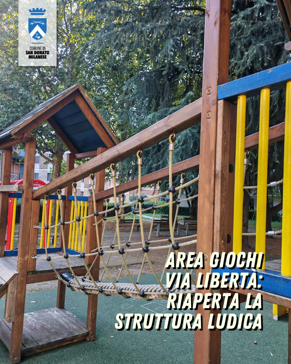 ✅ | #LAVORI COMPLETATI

Sono terminati gli interventi di manutenzione alla struttura ludica del #parcogiochi di via Libertà.
Da oggi, bambine e bambini del quartiere possono tornare a divertirsi nell’area giochi, che è nuovamente aperta e fruibile.