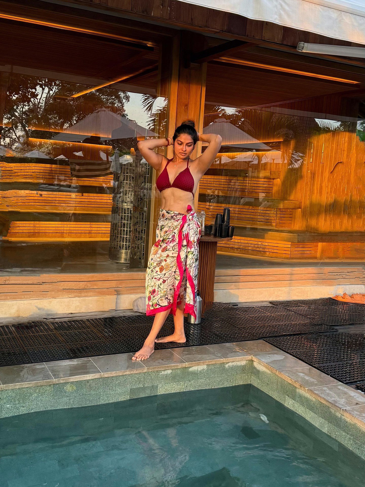 Divi Vadthya, red bikini photoshoot, Tollywood actress photos, beach fashion 2025, Indian actress style, bikini fashion trends, celebrity beach photos, viral celebrity look, Divi Vadthya latest pics, Tollywood glam look