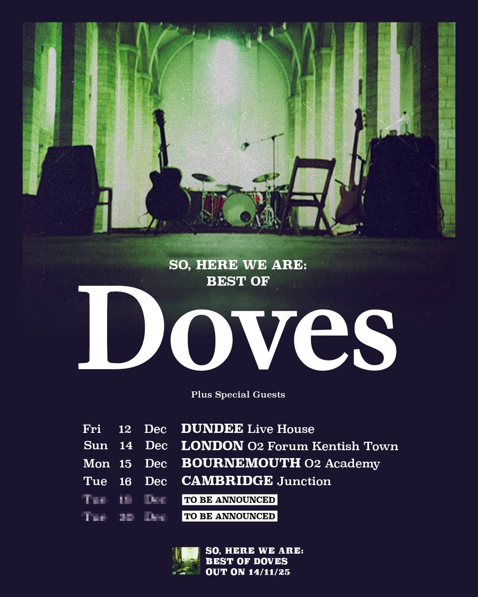Don't miss your chance to see <a href="/dovesmusicblog/">Doves</a> on their 30th anniversary tour!

Tickets for their December shows have just gone on sale:

gigseekr.com/tour/6o9
