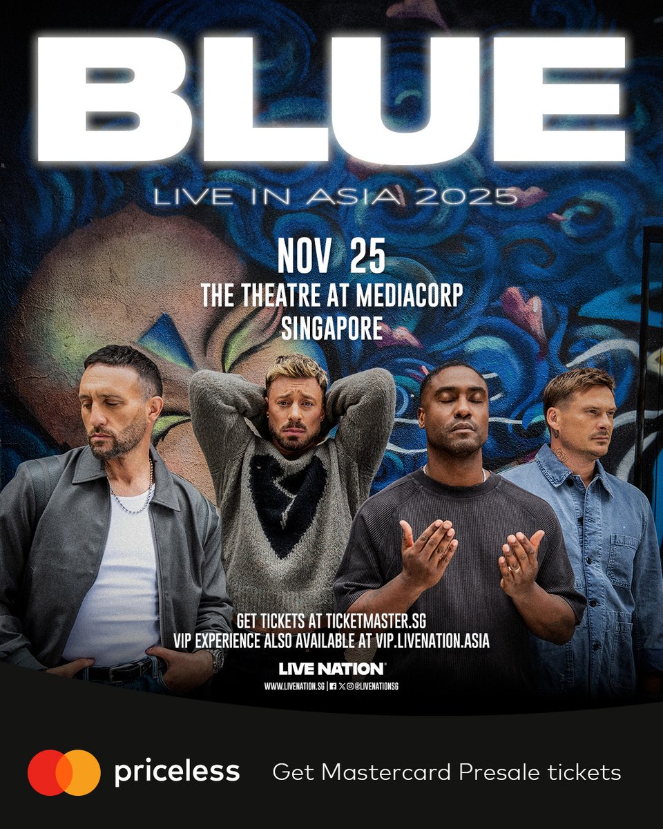 The wait is over! 𝐌𝐚𝐬𝐭𝐞𝐫𝐜𝐚𝐫𝐝 𝐏𝐫𝐞𝐬𝐚𝐥𝐞 is happening now, hurry grab your tickets now! 

🗓️ 14 Aug (Thu), 10am - 15 Aug (Fri), 10am, only with your Mastercard. 
Check priceless.com/music for details

💙 𝐁𝐥𝐮𝐞 𝐋𝐢𝐯𝐞 𝐢𝐧 𝐀𝐬𝐢𝐚 
📆 25 November 2025
📍 The