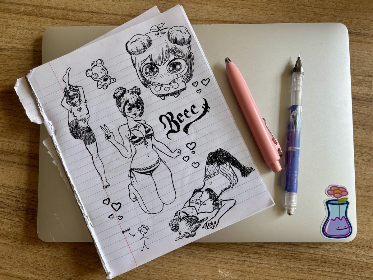 micromads's tweet image. Physical sketch page for @BeeeCreator
It will be digitised soon because apparently I can’t draw faces with a pen 🫠
