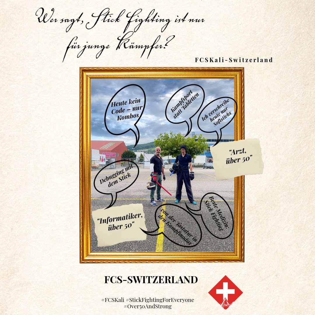 FcsSwitzerland's tweet photo. Wer sagt, Stick Fighting ist nur für junge Kämpfer? #FCSKali #StickFightingForEveryone #Over50AndStrong https://t.co/uwUq1DF88E
