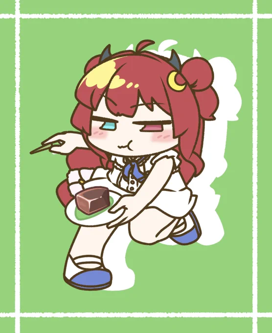 ロアちゃん羊羹を食べる ロアちゃん夏といったら羊羹食べたくなってきてるんじゃない? 冷えた羊羹はお口を甘さで幸せにしてくれる ロアちゃん羊羹食べて心を癒しに癒してこ〜! ロアちゃんに美味しいスイーツを〜 #ロアート