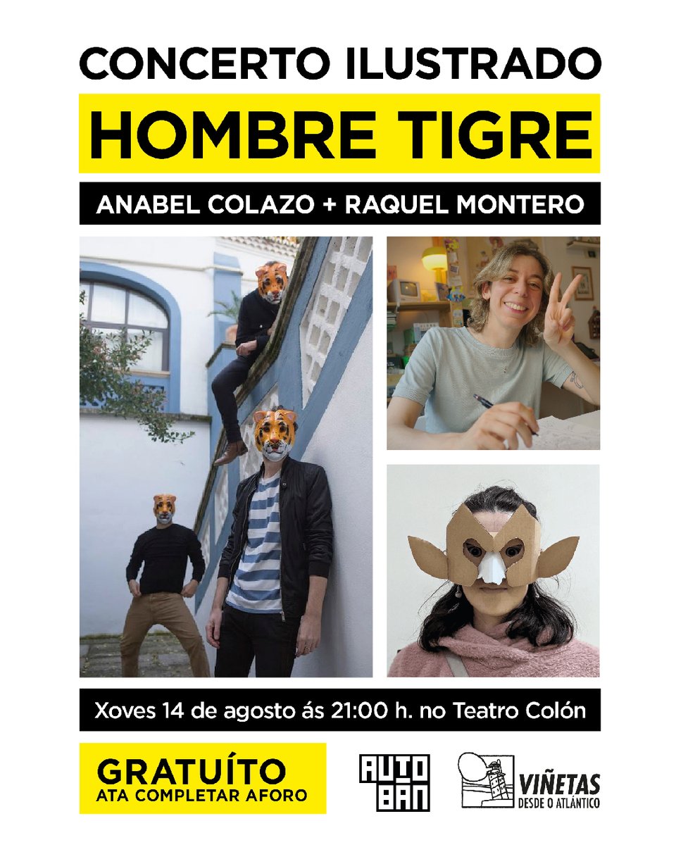AutobanBD's tweet photo. O xoves ás 21:00 no Teatro Colón teredes o CONCERTO ILUSTRADO
Este ano contamos con Anabel Colazo e Raquel Montero para debuxar en directo ao son de Hombre Tigre😍
#autoban #autoban2025 #actividades #concertoilustrado
@VinetasCoruna @ufotomorrow https://t.co/d3G1S6qwZD