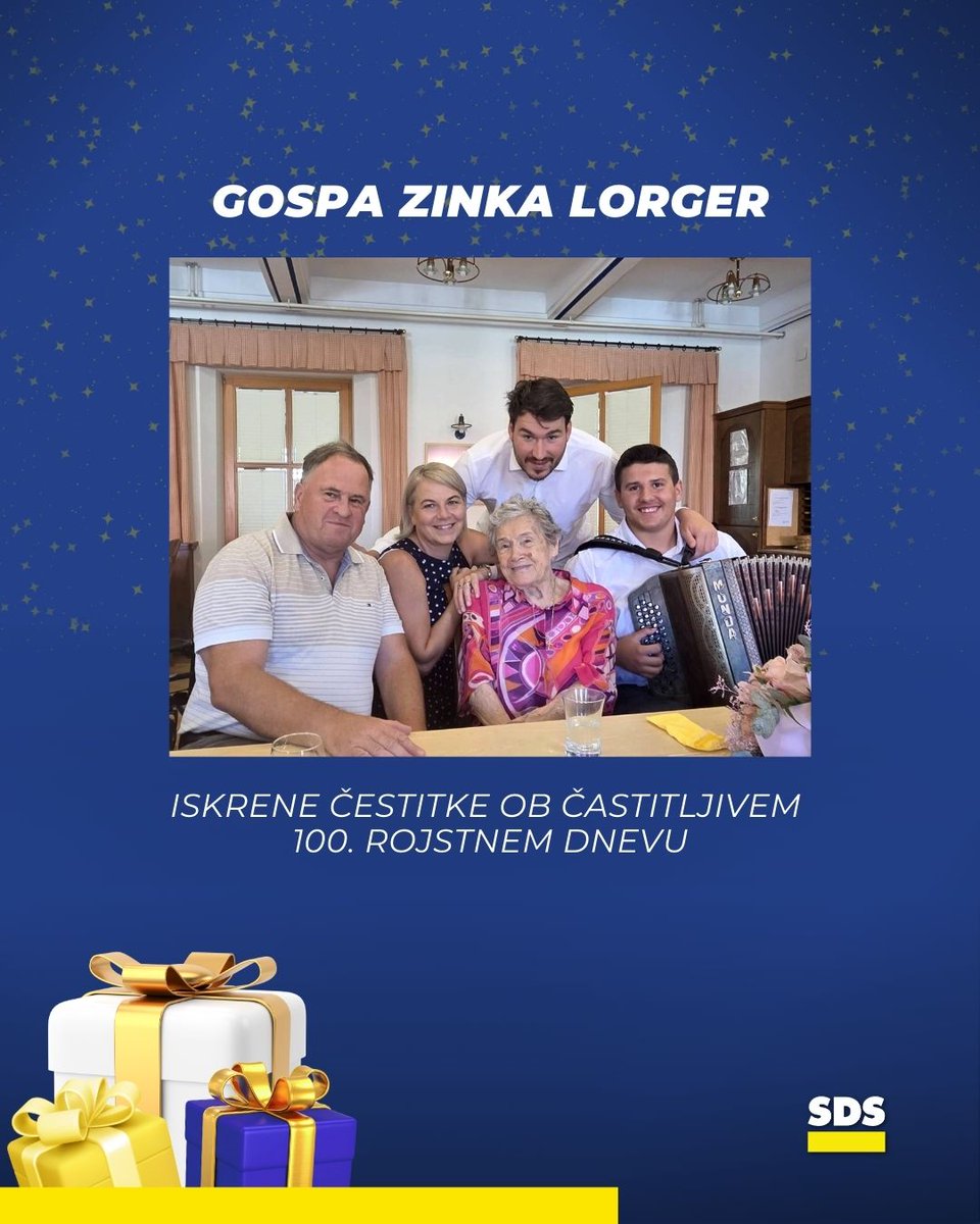 V torek, 12. avgusta, smo imeli čast in privilegij obiskati gospo Zinko Lorger ob njenem izjemnem življenjskem mejniku – stotem rojstnem dnevu 🎂
Ob visokem jubileju jo je obiskalo vodstvo MO SDS Celje skupaj s poslancem Bojanom Podkrajškom, predsednikom <a href="/organizacijaSDM/">SDM</a> Luko