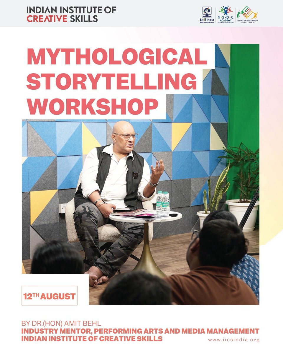 Indian Institute of Creative Skills presents Mythological Storytelling Workshop led by the insightful Dr. (Hon) Amit Behl, Industry Mentor, Performing Arts and Media Management. 📜✨

He guided the aspiring storytellers to absorb knowledge like a sponge in the vast industry and