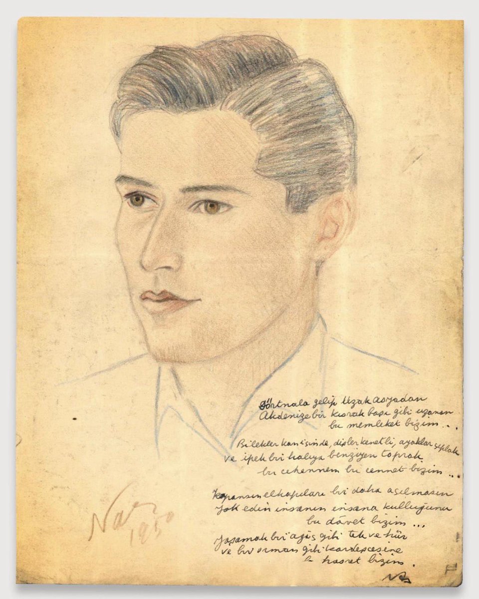 Nazım Hikmet’in
kendisinin çizdiği gençlik resmi ve DAVET şiirinin ilk yayınlanması…bir ARŞİV belgesi… tarih… 1950…