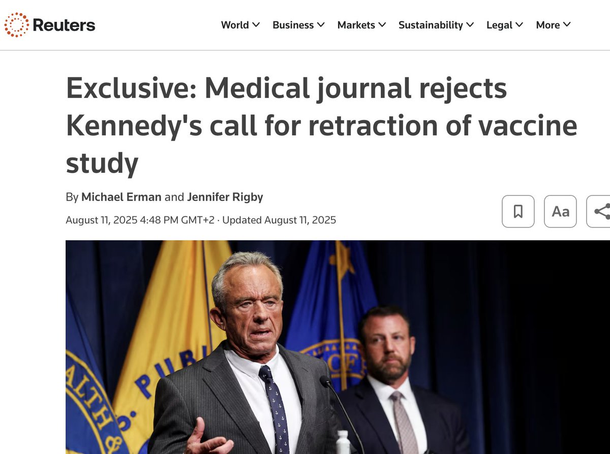 🧶Kuriozalne żądanie ministra zdrowia Roberta F. Kennedy'ego Jr. o wycofanie dużego duńskiego badania, które wykazało, że związki glinu w szczepionkach nie zwiększają ryzyka zdrowotnego u dzieci. Kennedy od dawna podsyca wątpliwości co do bezpieczeństwa i skuteczności szczepionek