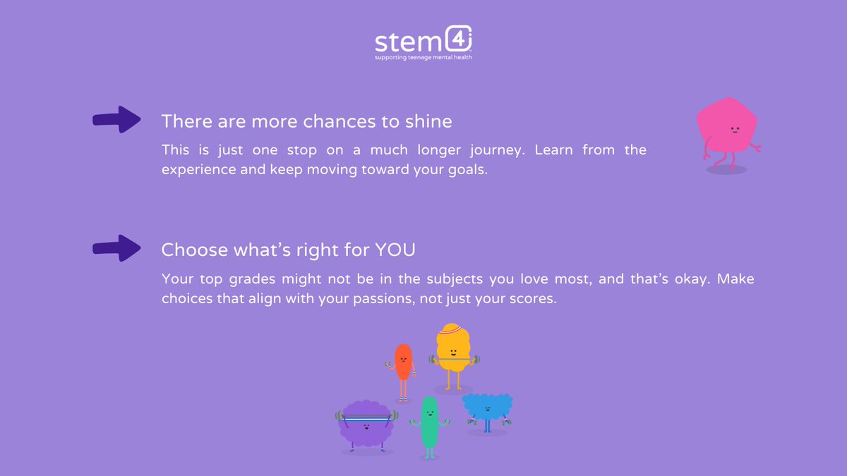stem4org's tweet photo. Results are out! 💙 Whether you got what you hoped for or not here are some reminders!

If your emotions feel overwhelming, try @calmharmapp  for safe ways to manage difficult feelings.

Your results are just one step on your journey. 💪

#ResultsDay #ALevelResults #GCSEResults https://t.co/Ph8KYQcRc7