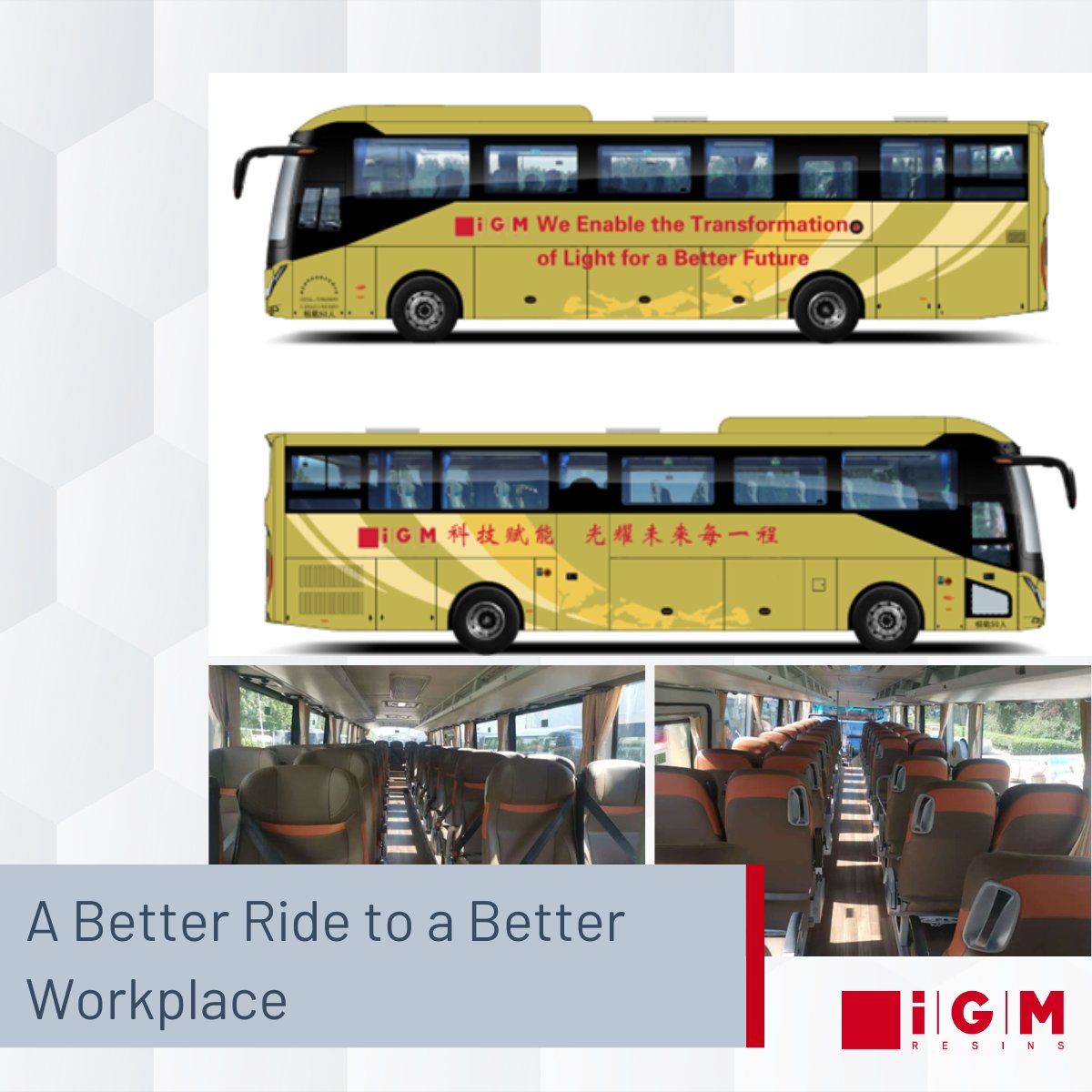 Since July 21st, our new employee shuttle service has been rolling out greener, safer, and more convenient commutes. Designed to reduce carbon emissions and offer premium comfort, the shuttle reflects our commitment to sustainability and employee wellbeing.

#WeAreIGM