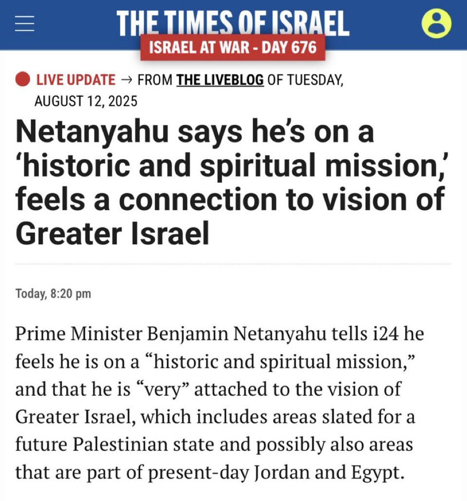 ‘Those who accuse Israel of pursuing the Greater Israel project are anti-Semitic, Israel wants peace with our neighbours.’

Benjamin Netanyahu, the Prime Minister of Israel: ‘I’m on a historic and spiritual mission and am very attached to the idea of Greater Israel’