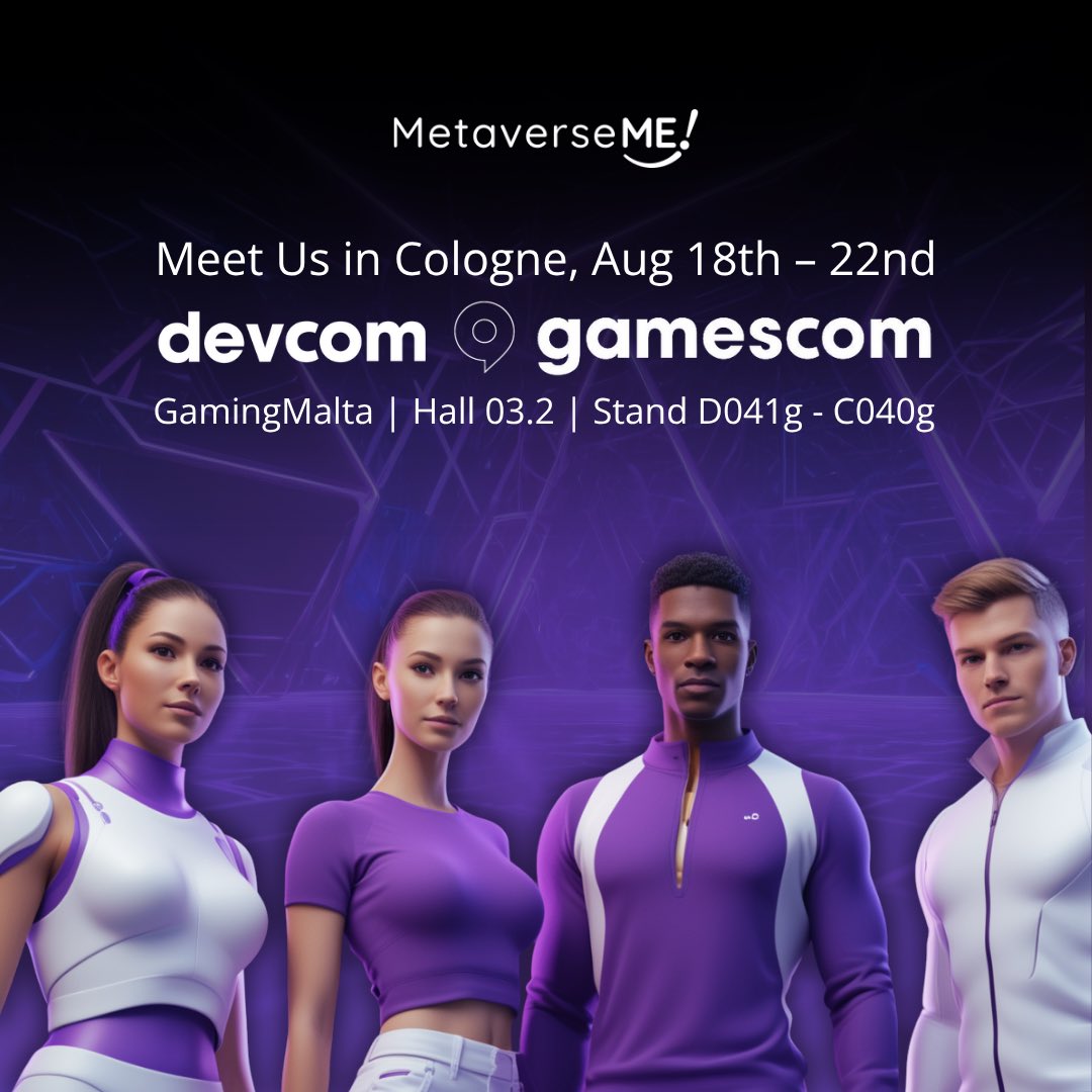 MetavrsMe's tweet photo. 🎉 Meet ME! at Devcom & Gamescom 2025! @gamescom 

We can’t wait to show off what we’ve been working on and chat about our vision for empowering game developers - from funding and tools to building strong networks.

Want to meet up? Hit us up at devcom or drop by our booth at gamescom. Let’s talk, share ideas, and make great things happen.
🗓️ August 18-22, 2025
👀 GamingMalta | Hall 03.2 | Stand D041g - C040g
📍 Cologne, Germany

Let us know if you're attending - we’d love to meet up!
#Gamescom2025 #Devcom #MetaverseME #MEAvatarApp