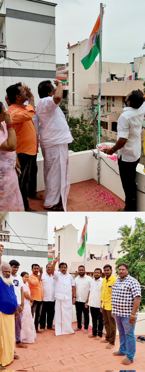 skkarthikbjp's tweet photo. பாரத திருநாட்டின் 79 ஆவது சுதந்திர தினத்தை முன்னிட்டு இன்று காலை 9 மணி அளவில் பாரதிய ஜனதா கட்சியின் மாநிலத் துணைத் தலைவர் அண்ணன் @agsambath Ex MLA அவர்களின் தலைமையில் அவரின் இல்லத்தில் மூவர்ண கொடியான தேசியக் கொடியை ஏற்றி வணக்கம் செலுத்தி. இனிப்புகள் வழங்கப்பட்டன. https://t.co/RZas4krkBv