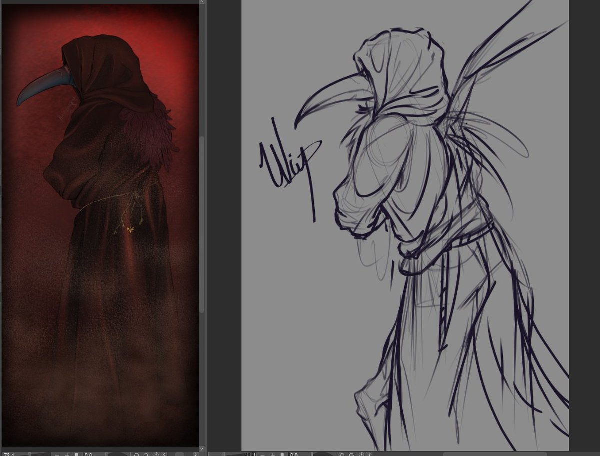 Je recommence un vieux dessin. Encore un de mes corbeaux et plus précisément, le tout premier que j'ai fait.
N'empêche, je me demande comment font les gens pour stream avec cette chaleur. Moi ? Impossible