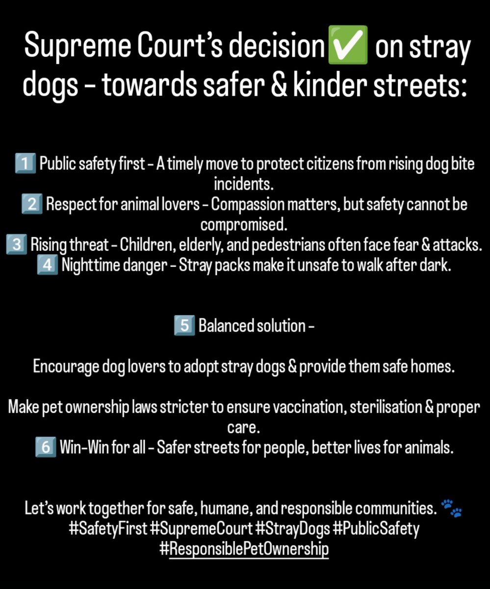 dhingra_raghav's tweet photo. Supreme Court’s decision✅ on stray dogs – towards safer &amp; kinder streets: https://t.co/FhZY3K5OT7