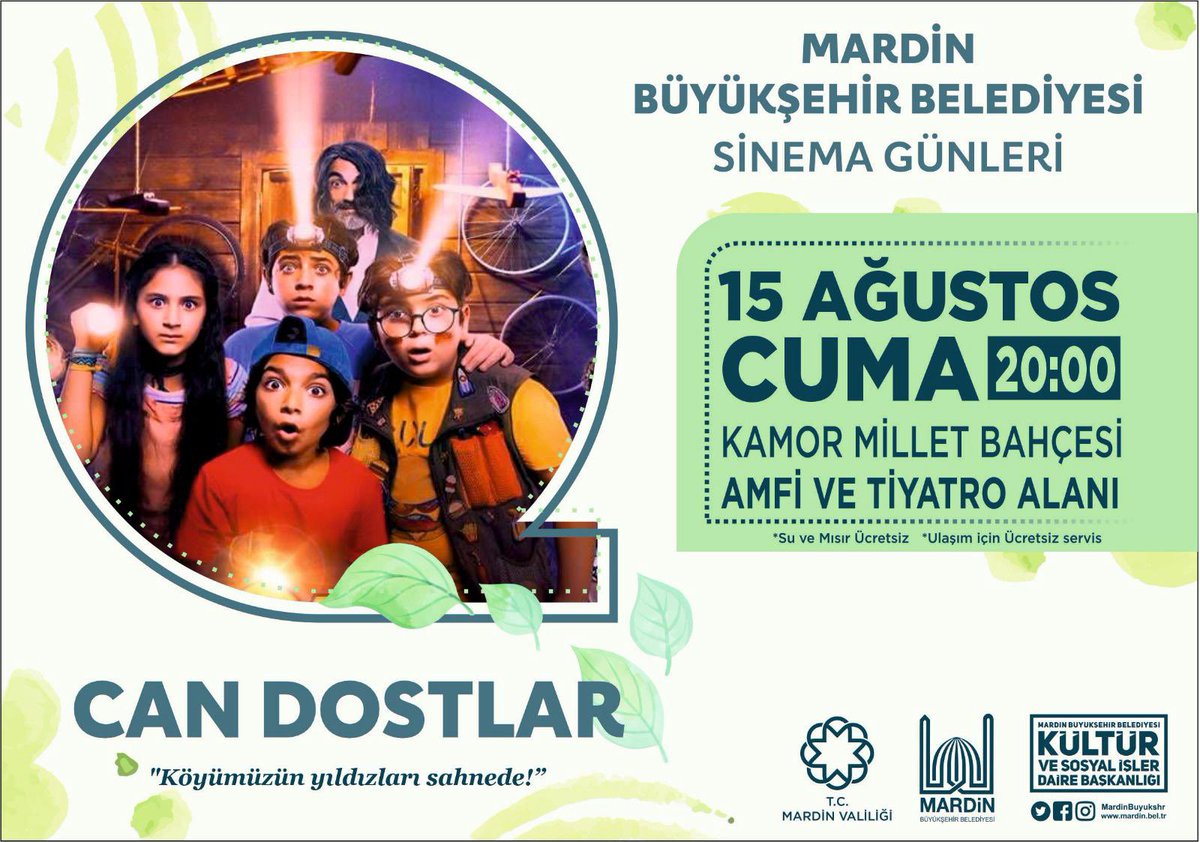 RotaMardin's tweet photo. 🎬 Sinema Günlerimiz devam ediyor. 

Mardin Büyükşehir Belediyesi Kültür ve Sosyal İşler Daire Başkanlığımız tarafından düzenlenen Sinema Günleri kapsamında bu hafta “Can Dostlar” filmiyle açık havada buluşuyoruz. 

Tüm hemşehrilerimiz davetlidir. 🎞️📽️ https://t.co/wlj5wFtJg0