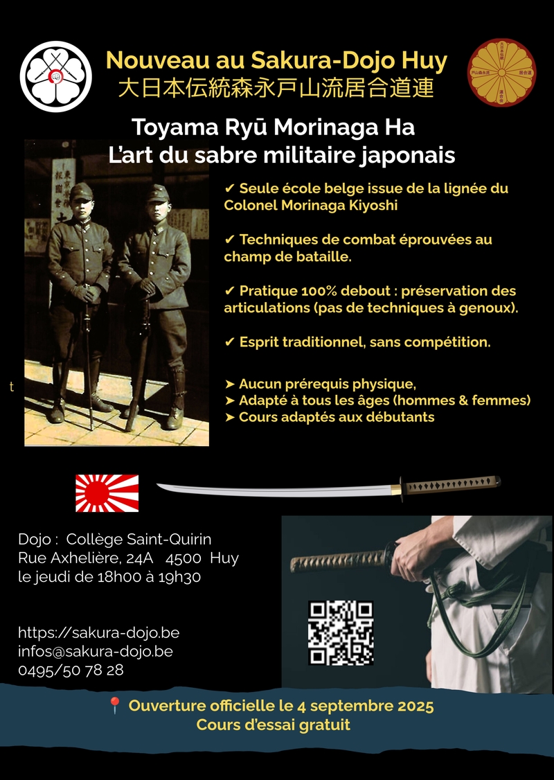 KyoshiSimon's tweet photo. NOUVEAU COURS DE IAIDO AU SAKURA-DOJO – Huy
L'école de sabre TOYAMA RYŪ MORINAGA HA des officiers de l'Armée Impériale Japonaise. https://t.co/VS1o75GKJ1