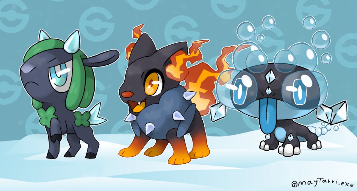 Nous vous présentons le redesign final des starters de Citados ✨ Lequel choisiras-tu ?

🌿Cherbi (Plante/Glace)
🔥Feuriglou (Feu/Glace)
💧Lébullio (Eau/Glace)

Art: Maytarri | Concepts: Nastimz &amp; Flolo
Discord: discord.com/invite/44uvRcu…

#fangame #PSDK