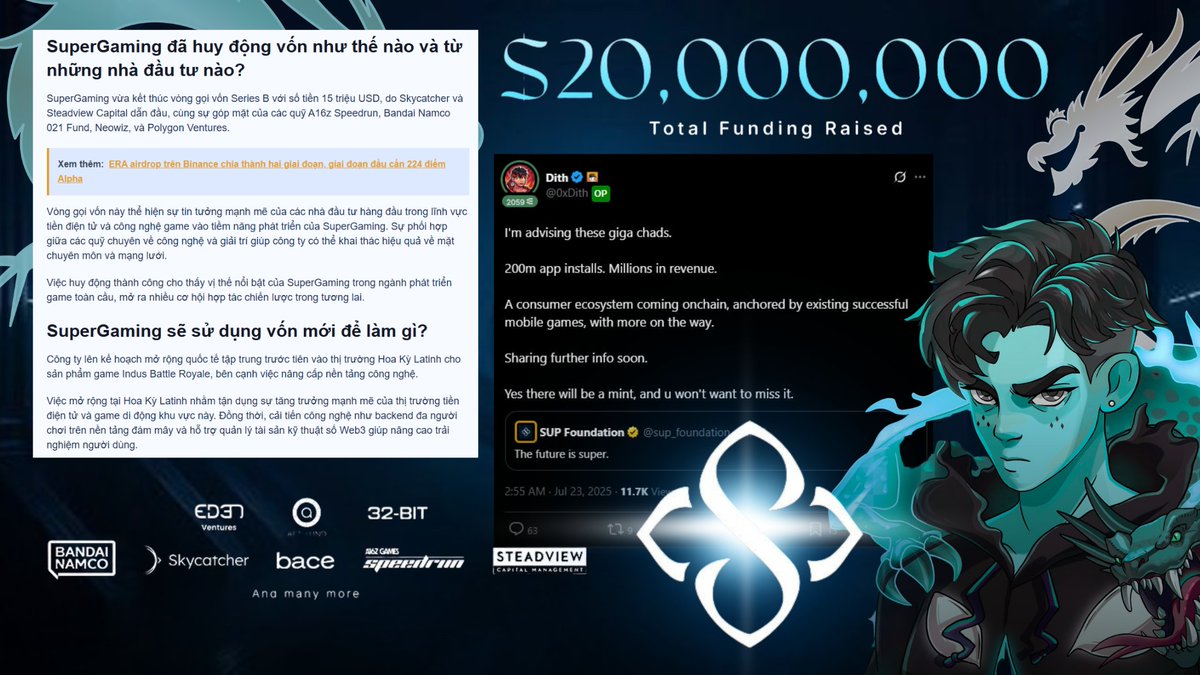 Raise $20M, định giá 100 triệu USD, 200 triệu lượt tải Game, Bandai Namco, A16z, chỉ 1000 NFT,... 👀

Đó chính là những gì SUP Foundation mang SuperGaming lên Web3 😱

Đánh giá cá nhân về NFT &amp; Những gì bạn cần biết về bom tấn SUP Foundation 🧵 ⤵️
