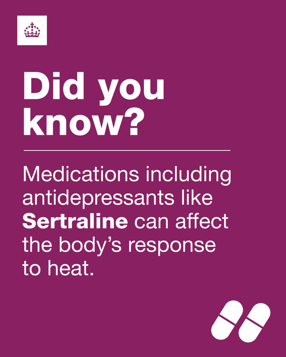 UKHSA's tweet photo. Medications can affect the body's ability to regulate temperature, especially in hot weather. Make sure you:

💧 stay hydrated
🧊 keep cool
👩‍⚕️ consult a doctor or pharmacist if you have questions
 
Find out more on our blog post: https://t.co/AyOw2wepd5 https://t.co/3vr76eDKBw