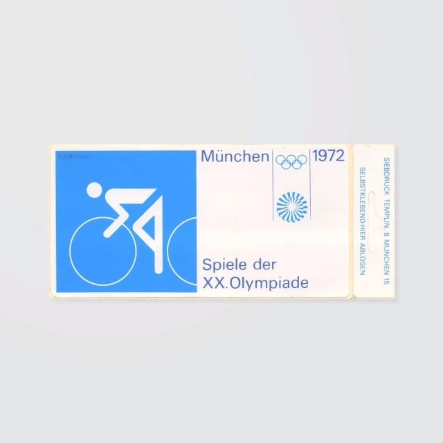 searchsystem_'s tweet photo. Otl Aicher &amp; Gerhard Joksch / National Olympic Committee (NOC) / Munich 1972 – Cycling / Sticker /…  [https://t.co/V0zeIJsePm] https://t.co/RiPjXkQrfS