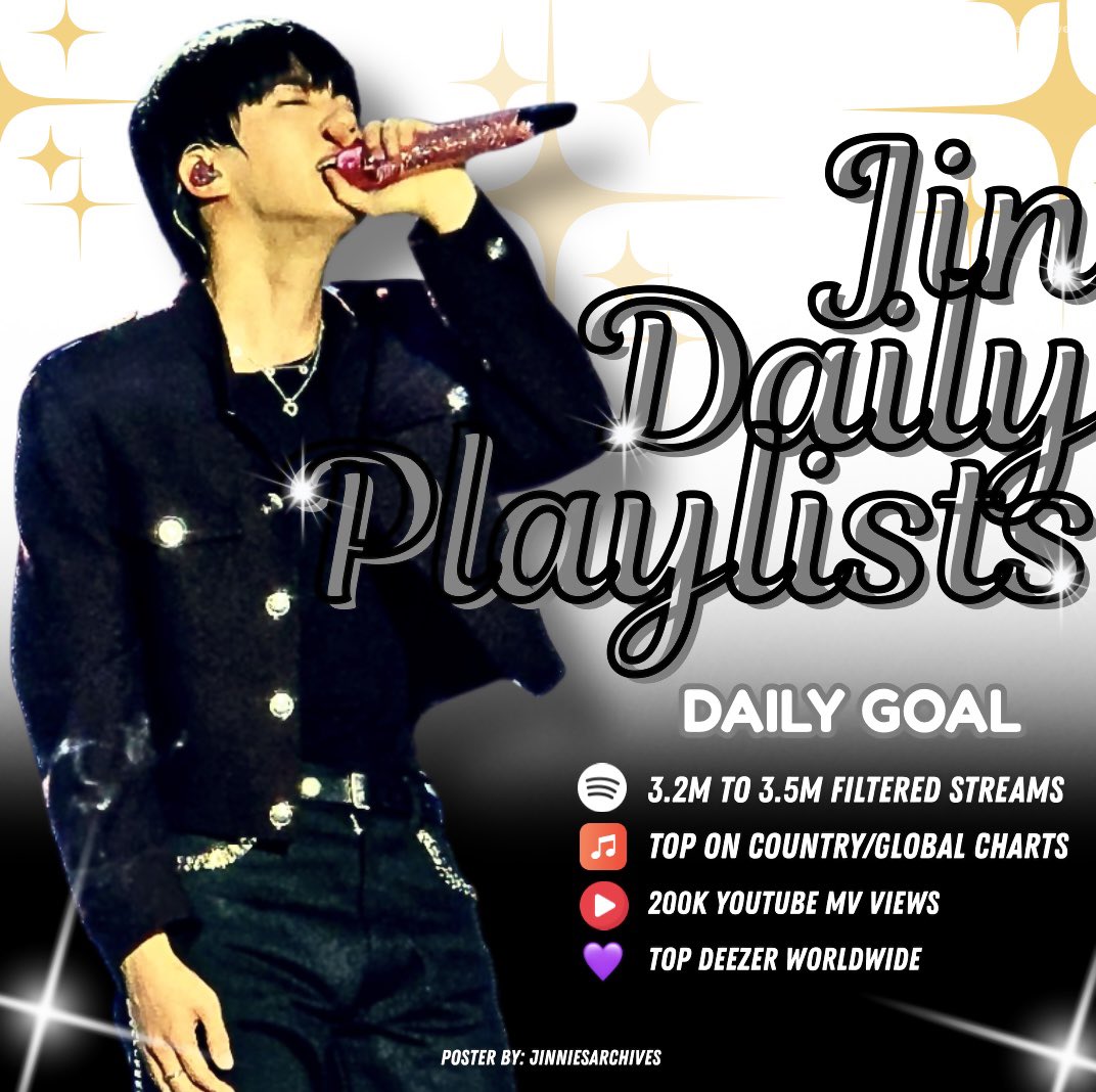 jinniesarchives's tweet photo. JIN DAILY PLAYLISTS - Aug 13 

🟢 Spo: https://t.co/9H4M7tVh64
⚫️ Spo PLs: https://t.co/bA9P2ilWny
🔴 YT: https://t.co/Vnzot2DMaj
🍎 AM: https://t.co/kLNr2kBMmE
🟥 YTM: https://t.co/2nNVu2VJ0J
💜 DZR: https://t.co/QSfAMdCg03 https://t.co/UWFh7mlhrS