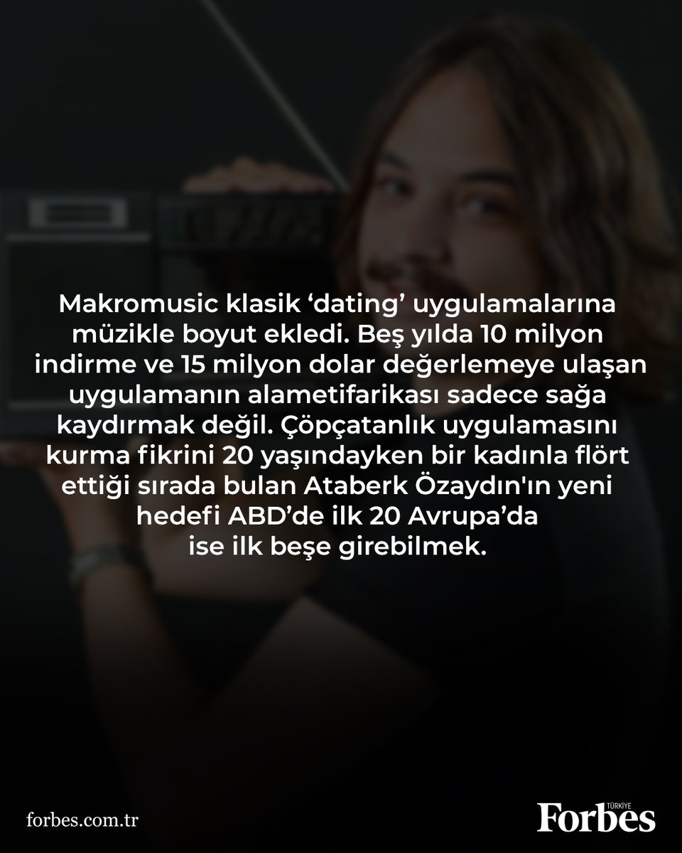 forbes_Tr's tweet photo. Makromusic toplamda 10 milyondan fazla indirmeye sahip hem Türkiye’de hem yurt dışında kullanılan müzik üzerinden bir çöpçatanlık uygulaması haline geldi. Aktif kullanıcı sayısı 600 bin civarında. Bunların yüzde 80’i yani 500 bini Türkiye’de yaşıyor. Geri kalanı ise Almanya başta olmak üzere diğer ülkelerde. Şirketin CEO’su Ataberk Özaydın henüz 25 yaşında.

Ahmet Bal’ın haberi.

Haberin tamamı web sitemizde.
🔒https://t.co/RMoxgIENWE
💫 ''Türkiye'nin en zengin içeriği için hemen abone olun, zirvede yerinizi alın!”

#forbestürkiye #Makromusic #AtaberkÖzaydın