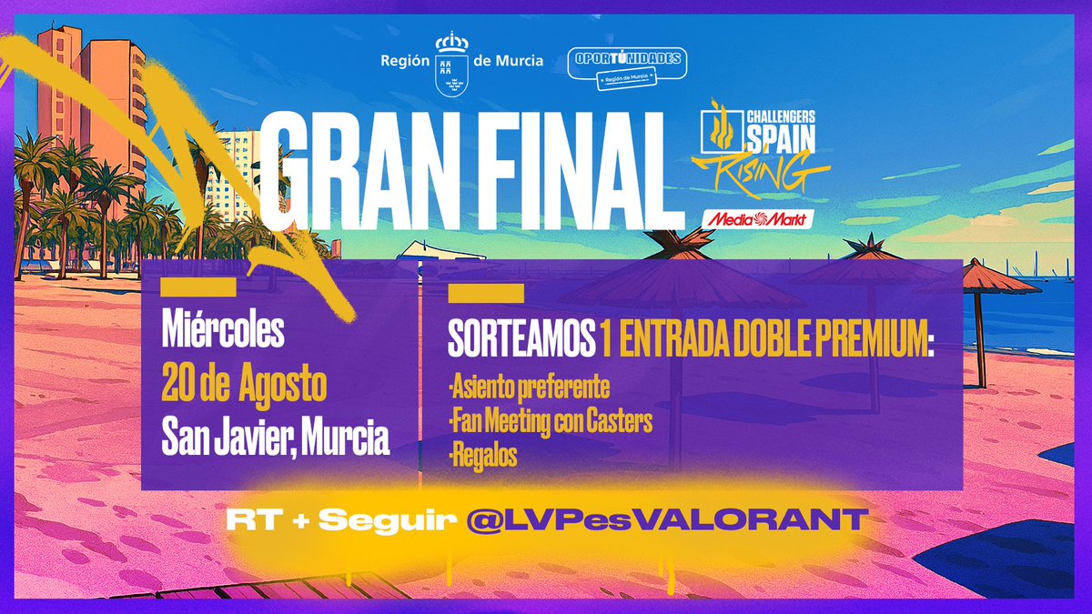 ¡Gana una entrada DOBLE PREMIUM para la GRAN FINAL de la #RisingMediaMarkt!

⭐️Disfruta por todo lo alto de la fiesta del VALORANT con asiento preferente, fan meeting con casters y regalos exclusivos.

Para participar:
🔁Haz RT
✅Sigue a <a href="/LVPesVALORANT/">VALORANT Challengers Spain: Rising MediaMarkt</a> 

Tienes hasta el 17/08🗓️