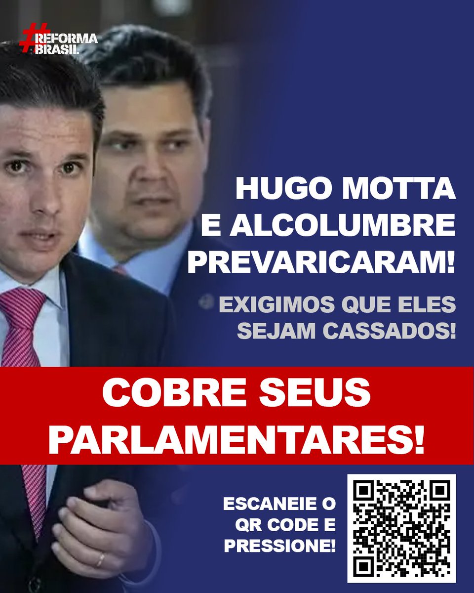 🚨 TRAÍRAM O POVO! 🚨

Hugo Motta e Davi Alcolumbre escolheram proteger o sistema, se omitindo diante dos abusos e perseguições. Isso é prevaricação — e deve ser punido com cassação imediata.

📢 Parlamentar que ignora a vontade popular não merece o mandato!

Ao se recusar a agir