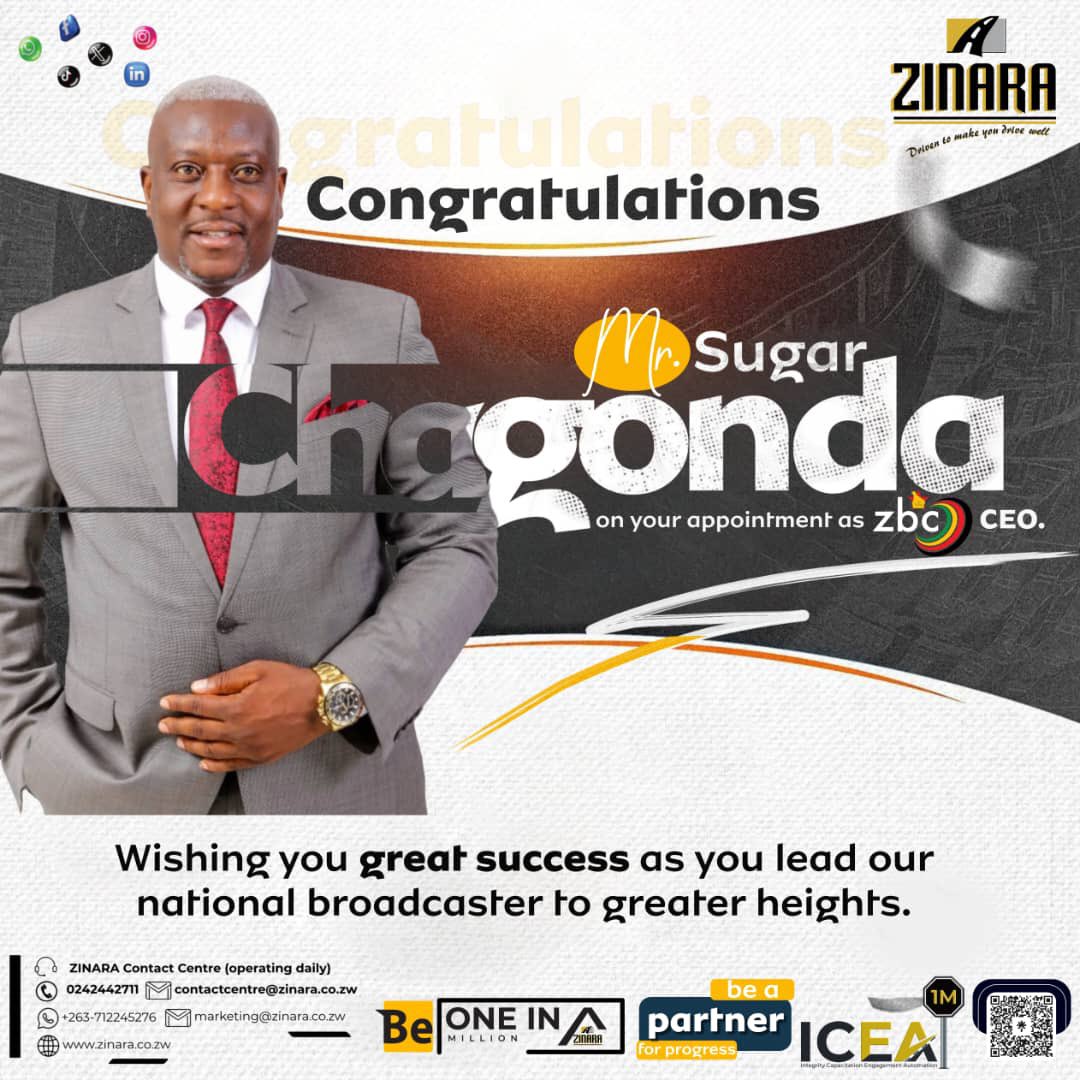 ZINARA (@zinarazw) on Twitter photo Hearty congratulations to Mr Sugar Chagonda on your recent appointment as Chief Executive Officer of the <a href="/ZBCNewsonline/">ZBC News Online</a>
#BeOneInAMillion
#ProudlyCompliant
#PartnersForProgress Hearty congratulations to Mr Sugar Chagonda on your recent appointment as Chief Executive Officer of the <a href="/ZBCNewsonline/">ZBC News Online</a>
#BeOneInAMillion
#ProudlyCompliant
#PartnersForProgress