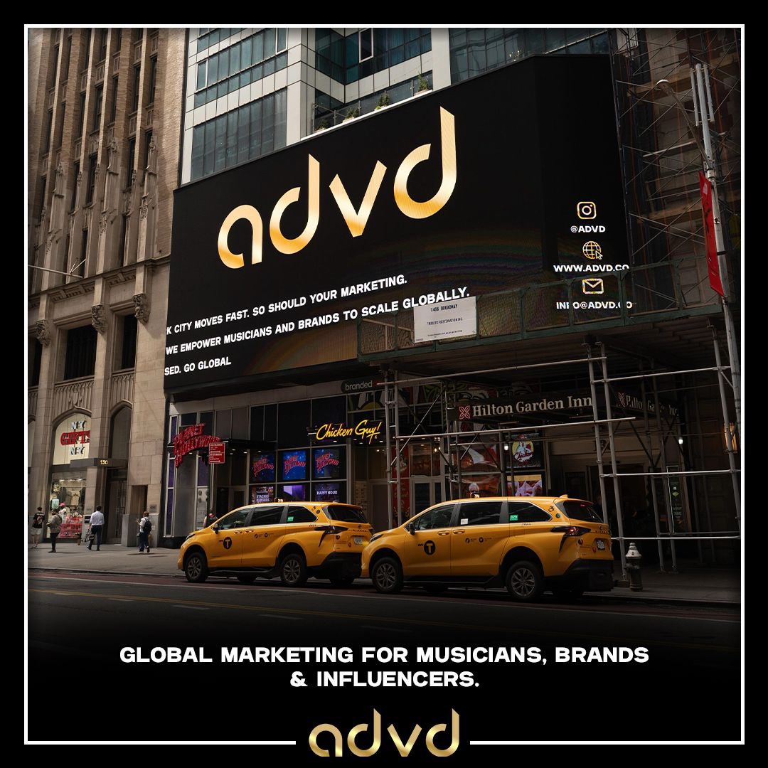 ADVD delivers global marketing without gatekeepers.

Whether you're an artist, brand or creator we run your campaigns across billboards, major publications and targeted social media ads.
This is international visibility on your terms.

Built for creators. Powered by access.