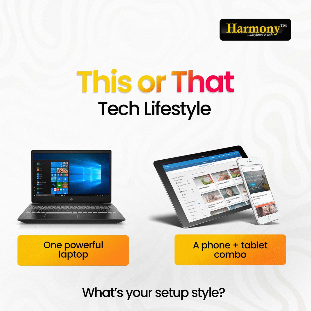 HarmonyStoresNG's tweet photo. Your tech, your rules. 💻 One laptop for everything? Or phone + tablet for ultimate flexibility?
We’ve got both at Harmony Stores NG.
🛒 https://t.co/3AOIl5MVyE
#harmonystoresng #TechLife #GadgetGoals #NaijaTech https://t.co/2enxKtg4OT