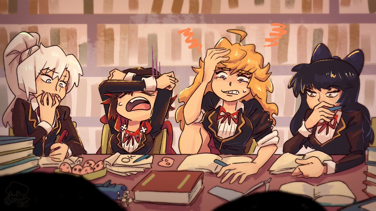 manganart21's tweet image. Study session. Some doing their best, others just chilling

#rwby #yang #weiss #ruby #blake #RubyRose #YangXiaolong #BlakeBelladonna #WeissSchnee
