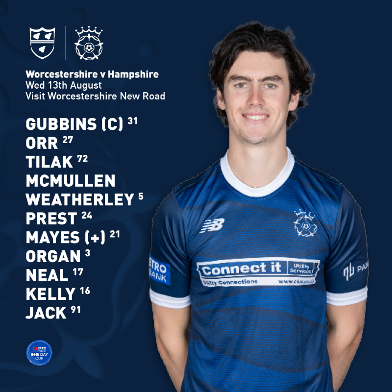 hantscricket's tweet photo. Gubbo calls correctly in the middle 🗣️ and we will be batting first 🏏

One change from last week as McMullen comes in for his Hampshire debut 👊

📝 Your Hampshire XI: Gubbins (C), Orr, Tilak, McMullen, Weatherley, Prest, Mayes (+), Organ, Neal, Kelly, Jack

🔢 Match Centre ⤵️