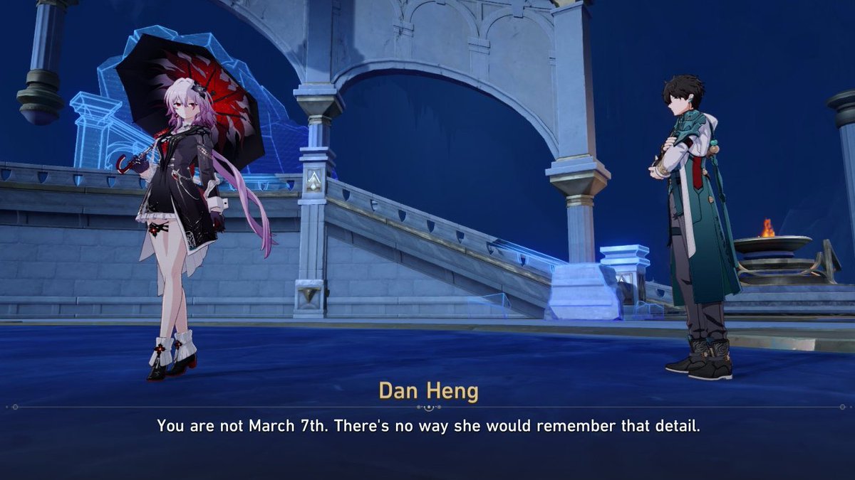 cinzivn's tweet photo. 3.5 spoilers

this scene killed me alot. The astral express know each other so well dan heng didnt even doubt that evernight isnt march https://t.co/ZyHW0uqdrN