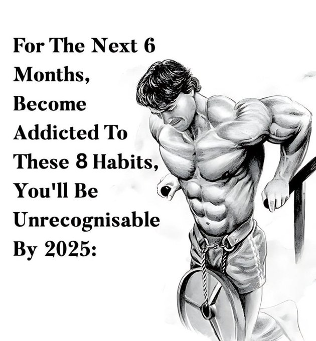 Mindphilosophy4's tweet photo. For The Next 6 Months... 

Become Addicted To These 8 Habits and You'll Be Unrecognizable By The End Of 2025:

 - Thread - https://t.co/u3wG5dXYfV