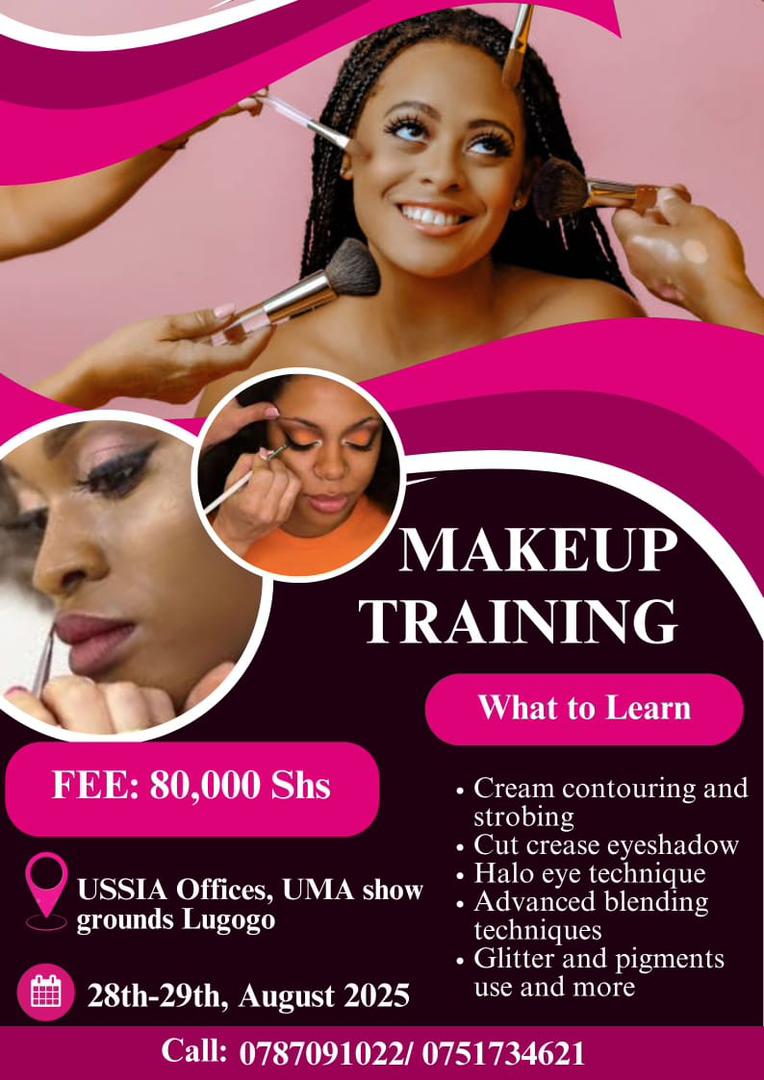 USSIAssociation's tweet photo. Upcoming Makeup Training!
Ready to level up your beauty skills or start a career in makeup? 
🗓️ 28–29 Aug 2025 | 📍 USSIA Boardroom
💰 UGX 80,000 | Limited slots!

From basics to pro tips — learn, practice &amp; get inspired! 

#MakeupTraining #USSIA #LearnANewSkill https://t.co/tKbhxfKyyj