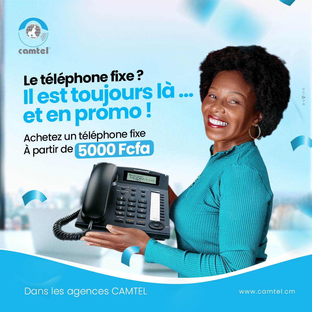 🎁☎️La promotion continue ! !
💸Achetez un téléphone fixe à partir de 5000 Fcfa dans les agences CAMTEL.

#TelephoneFixe #PromoCamtel #Camtel 1/2